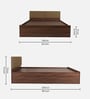 Michi Queen Size Upholstered Bed In Tan Leatherette & Walnut Colour With Box Storage