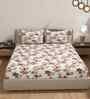 Microfiber Floral Fitted Bedsheet with 2 Pillow Covers -Cream, 72x78+10 Inch
