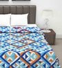 Microfiber Reversible 120 GSM Geometric Print Sky Blue and Orange Double Bed AC Dohar Quilt Blanket
