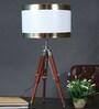 Irene White Vinyl Shade Night Lamp With Teak wood Base