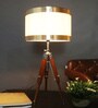Irene White Vinyl Shade Night Lamp With Teak wood Base