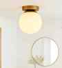 Mid Century Modern Bubble Flush Mount Ceiling Lighting Fixture, Gold Flush Mount Lamp, White 6" Glass Globe Shade