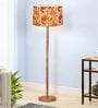 Mid Century Modern Floor Lamp, Hand-turned Wood, Fabric Lampshade