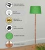 Mid Century Modern Floor Lamp Wooden Stand with Fabric Lampshade Green