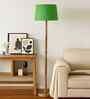 Mid Century Modern Floor Lamp Wooden Stand with Fabric Lampshade Green