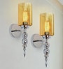 Mid-Century Modern and Glass Wall Light, Amber Glass