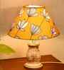 Mid Century Single Table Lamp Walnut Finish and Hibiscus Cone Shade