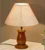 Mid Century Single Table Lamp with Walnut Finish and Jute Cone Shade