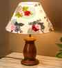 Mid Century Single Table Lamp with Walnut Finish and Rose Cone Shade