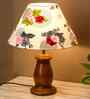 Mid Century Single Table Lamp with Walnut Finish and Rose Cone Shade
