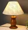 Mid Century Single Table Lamp with Walnut Finish and Star Cone Shade