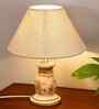Mid Century Single Table Lamp with Whitewash Finish and Jute Cone Shade