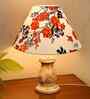 Mid Century Single Table Lamp with Whitewash Finish and Marigold Cone Shade