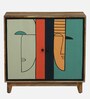 Midas Mango Wood Hand Painted Multicolor 2 Door Wide Cabinet In Natural Finish
