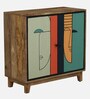 Midas Mango Wood Hand Painted Multicolor 2 Door Wide Cabinet In Natural Finish