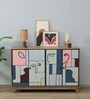 Midas Mango Wood Hand Painted Multicolor 4 Door Sideboard In Natural Finish