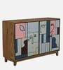 Midas Mango Wood Hand Painted Multicolor 4 Door Sideboard In Natural Finish