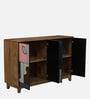 Midas Mango Wood Hand Painted Multicolor 4 Door Sideboard In Natural Finish