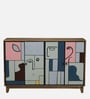 Midas Mango Wood Hand Painted Multicolor 4 Door Sideboard In Natural Finish