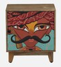 Midas Mango Wood Hand Painted Multicolour One Door Small Cabinet In Natural Finish