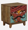 Midas Mango Wood Hand Painted Multicolour One Door Small Cabinet In Natural Finish