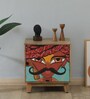 Midas Mango Wood Hand Painted Multicolour One Door Small Cabinet In Natural Finish
