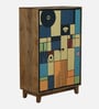 Midas Mango Wood Handpainted Multicolour 2 Door Tall Cabinet In Natural Finish