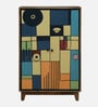 Midas Mango Wood Handpainted Multicolour 2 Door Tall Cabinet In Natural Finish