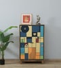 Midas Mango Wood Handpainted Multicolour 2 Door Tall Cabinet In Natural Finish