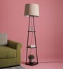 Midewest 3 Tier Beige Cotton Shade Floor Lamp With Black & Walnut Color Shelf Base