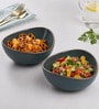 Midnight Blue Triangle Ceramic Serving Bowls, 500 Ml (Set Of 2)