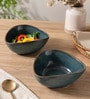 Midnight Blue Triangle Ceramic Serving Bowls, 500 Ml (Set Of 2)