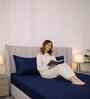 Midnight Navy Solid 300 TC Pure Cotton King Fitted Bedsheet with 2 Pillow Covers