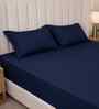Midnight Navy Solid 300 TC Pure Cotton King Fitted Bedsheet with 2 Pillow Covers