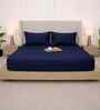 Midnight Navy Solid 300 TC Pure Cotton King Fitted Bedsheet with 2 Pillow Covers