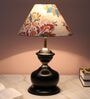 Midnight Radiance Black Metal Table Lamp With English Oak Print Satin Shade