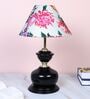 Midnight Radiance Black Metal Table Lamp With Carnation Print Satin Shade