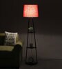 Zeynep Red Cotton Shade Shelf Floor Lamp With Metal Base