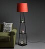 Zeynep Red Cotton Shade Shelf Floor Lamp With Metal Base