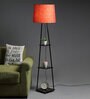 Zeynep Red Cotton Shade Shelf Floor Lamp With Metal Base