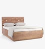 Milan Solid Wood Queen Size Bed in Natural Finish with Hydraulic Storage