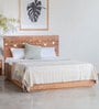 Milan Solid Wood Queen Size Bed in Natural Finish with Hydraulic Storage