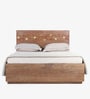 Milan Solid Wood Queen Size Bed in Natural Finish with Hydraulic Storage