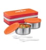 Milton New Mini Lunch Box With Insulated Bag 2 Stainless Steel Containers (280 Ml Each) Spoon & Fork Leak Proof Orange