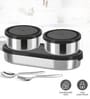 Milton Master Lunch Box With Insulated Fabric Bag 3 Stainless Steel Containers (450 Ml + 280 Ml X2) Spoon & Fork Black