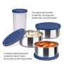 Milton New Steel Combi Lunch Box Set 3 Stainless Steel Containers & 1 Plastic Tumbler With Insulated Bag Blue