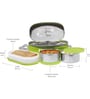 Milton Executive Lunch Box With Insulated Bag 2 Stainless Steel Containers (280 Ml Each) & 1 Microwave Safe Oval Container (450 Ml) Green