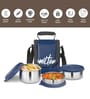 Milton Tasty 3 Lunch Box With Insulated Fabric Bag 3 Stainless Steel Containers (200 Ml 320 Ml 500 Ml) Blue