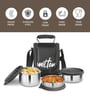 Milton Tasty 3 Lunch Box With Insulated Fabric Bag 3 Stainless Steel Containers (210 Ml 340 Ml 500 Ml) Leak Proof Black
