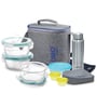Milton All Fresh Premier Borosilicate Glass Lunch Box Set 3 X 400 Ml Containers 750 Ml Steel Bottle 2 X 30 Ml Chutney Containers 200 Ml Salad Container & Dining Mat Transparent